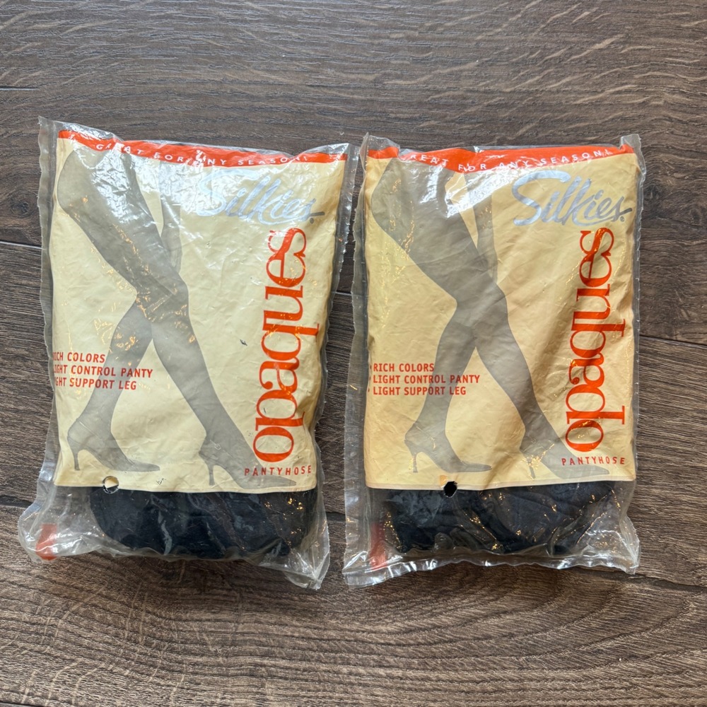 Vintage Silkies Opaque Pantyhose M Black Light Control NOS Deadstock Lot of 2